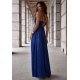 Rochie eleganta lunga din glitter bleumarin navy cu bust tip corset ValeriaLux 3 - jojofashion.ro