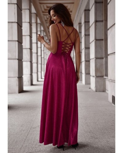 Rochie eleganta lunga din glitter burgundy cu bust tip corset ValeriaLux Rochii lungi, Rochie eleganta lunga din glitter burgundy cu bust tip corset ValeriaLux - jojofashion.ro