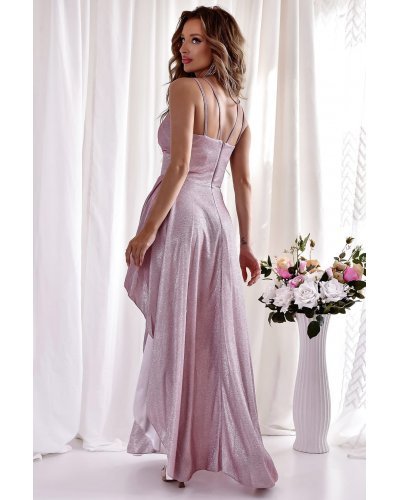 Rochie eleganta lunga, glitter, roz, asimetrica, cu decolteu plic, EssaW Rochii lungi, Rochie eleganta lunga, glitter, roz, asimetrica, cu decolteu plic, EssaW - jojofashion.ro