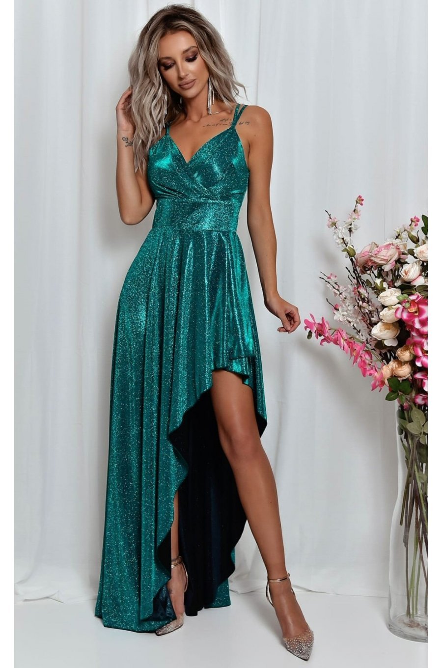 Rochie lunga verde din glitter EssaW Rochie lunga verde din glitter EssaW 1 - jojofashion.ro