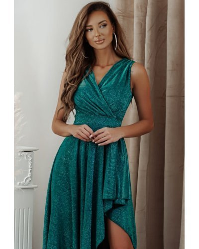 Rochie eleganta lunga, glitter, verde, asimetrica, ElifW2 Rochii lungi, Rochie eleganta lunga, glitter, verde, asimetrica, ElifW2 - jojofashion.ro
