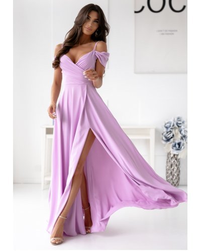 Rochie eleganta lunga lila cu umerii goi vaporoasa ValentinaW Rochii lungi, Rochie eleganta lunga lila cu umerii goi vaporoasa ValentinaW - jojofashion.ro