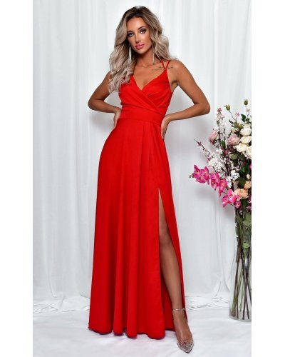 Rochie eleganta lunga, rosie, crapata pe picior, ScarletW2 Rochii lungi, Rochie eleganta lunga, rosie, crapata pe picior, ScarletW2 - jojofashion.ro