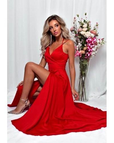 Rochie eleganta lunga, rosie, crapata pe picior, ScarletW2 Rochii lungi, Rochie eleganta lunga, rosie, crapata pe picior, ScarletW2 - jojofashion.ro
