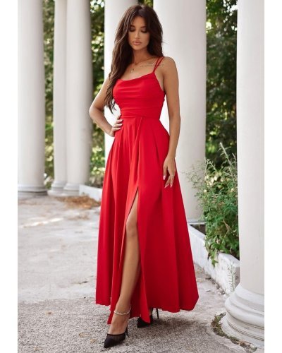 Rochie eleganta lunga, rosie, cu bust tip corset, ValeriaW Rochii rosii, Rochie eleganta lunga, rosie, cu bust tip corset, ValeriaW - jojofashion.ro