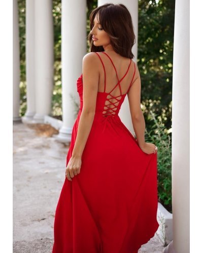 Rochie eleganta lunga, rosie, cu bust tip corset, ValeriaW Rochii rosii, Rochie eleganta lunga, rosie, cu bust tip corset, ValeriaW - jojofashion.ro