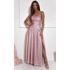 Rochie eleganta lunga roz pudra cu glitter si bust tip corset ValeriaLux