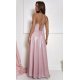 Rochie eleganta lunga roz pudra cu glitter si bust tip corset ValeriaLux 3 - jojofashion.ro