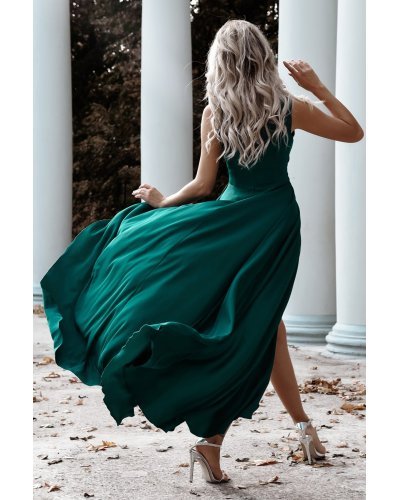 Rochie eleganta lunga, verde smarald, asimetrica, ElifW Rochii lungi, Rochie eleganta lunga, verde smarald, asimetrica, ElifW - jojofashion.ro