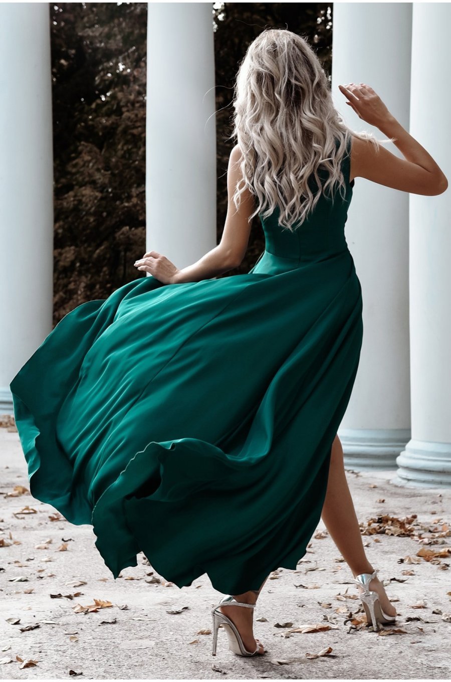 Rochie eleganta lunga, verde smarald, asimetrica, ElifW 2 - jojofashion.ro