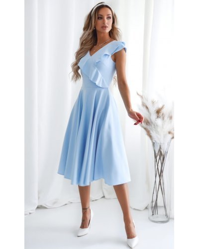 Rochie eleganta midi, baby blue, in clos, cu volane pe bust, retro, FalbanaW Rochii de vara, Rochie eleganta midi, baby blue, in clos, cu volane pe bust, retro, FalbanaW - jojofashion.ro