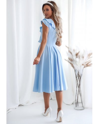 Rochie eleganta midi, baby blue, in clos, cu volane pe bust, retro, FalbanaW Rochii de vara, Rochie eleganta midi, baby blue, in clos, cu volane pe bust, retro, FalbanaW - jojofashion.ro