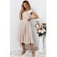 Rochie eleganta midi, bej, in clos, cu volane pe bust, retro, FalbanaW 2 - jojofashion.ro