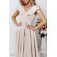 Rochie eleganta midi, bej, in clos, cu volane pe bust, retro, FalbanaW 3 - jojofashion.ro