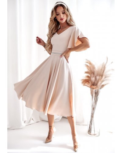 Rochie midi din bumbac bej LunaW Rochii de zi, Rochie midi din bumbac bej LunaW - jojofashion.ro
