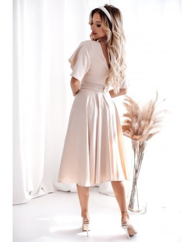 Rochie midi din bumbac bej LunaW Rochii de zi, Rochie midi din bumbac bej LunaW - jojofashion.ro