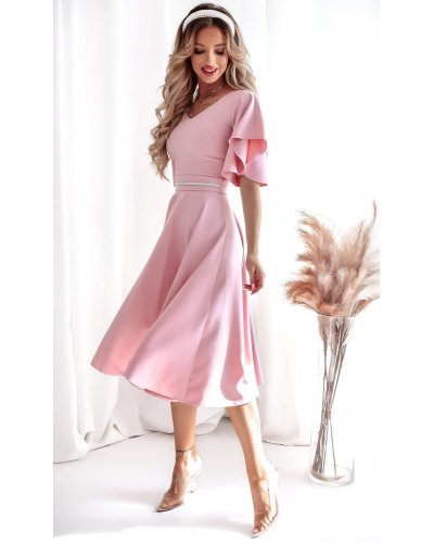 Rochie midi din bumbac roz pudra LunaW Rochii midi, Rochie midi din bumbac roz pudra LunaW - jojofashion.ro