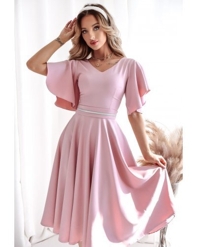 Rochie midi din bumbac roz pudra LunaW Rochii midi, Rochie midi din bumbac roz pudra LunaW - jojofashion.ro