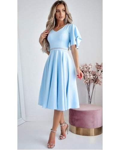 Rochie eleganta midi, din bumbac baby blue, in clos, LunaW Rochii de vara, Rochie eleganta midi, din bumbac baby blue, in clos, LunaW - jojofashion.ro