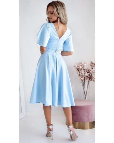 Rochie eleganta midi, din bumbac baby blue, in clos, LunaW Rochii de vara, Rochie eleganta midi, din bumbac baby blue, in clos, LunaW - jojofashion.ro