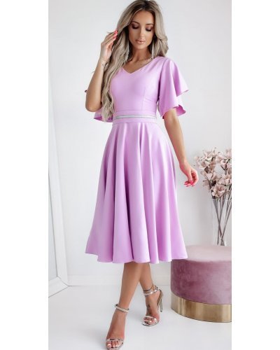 Rochie eleganta midi, din bumbac, lila, in clos, LunaW Rochii midi, Rochie eleganta midi, din bumbac, lila, in clos, LunaW - jojofashion.ro