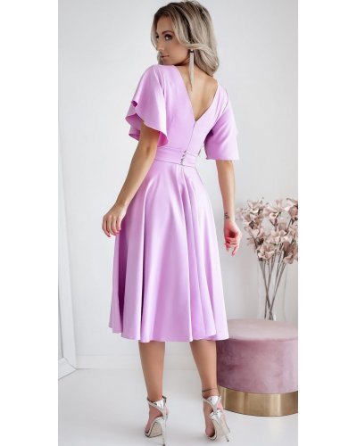 Rochie eleganta midi, din bumbac, lila, in clos, LunaW Rochii midi, Rochie eleganta midi, din bumbac, lila, in clos, LunaW - jojofashion.ro