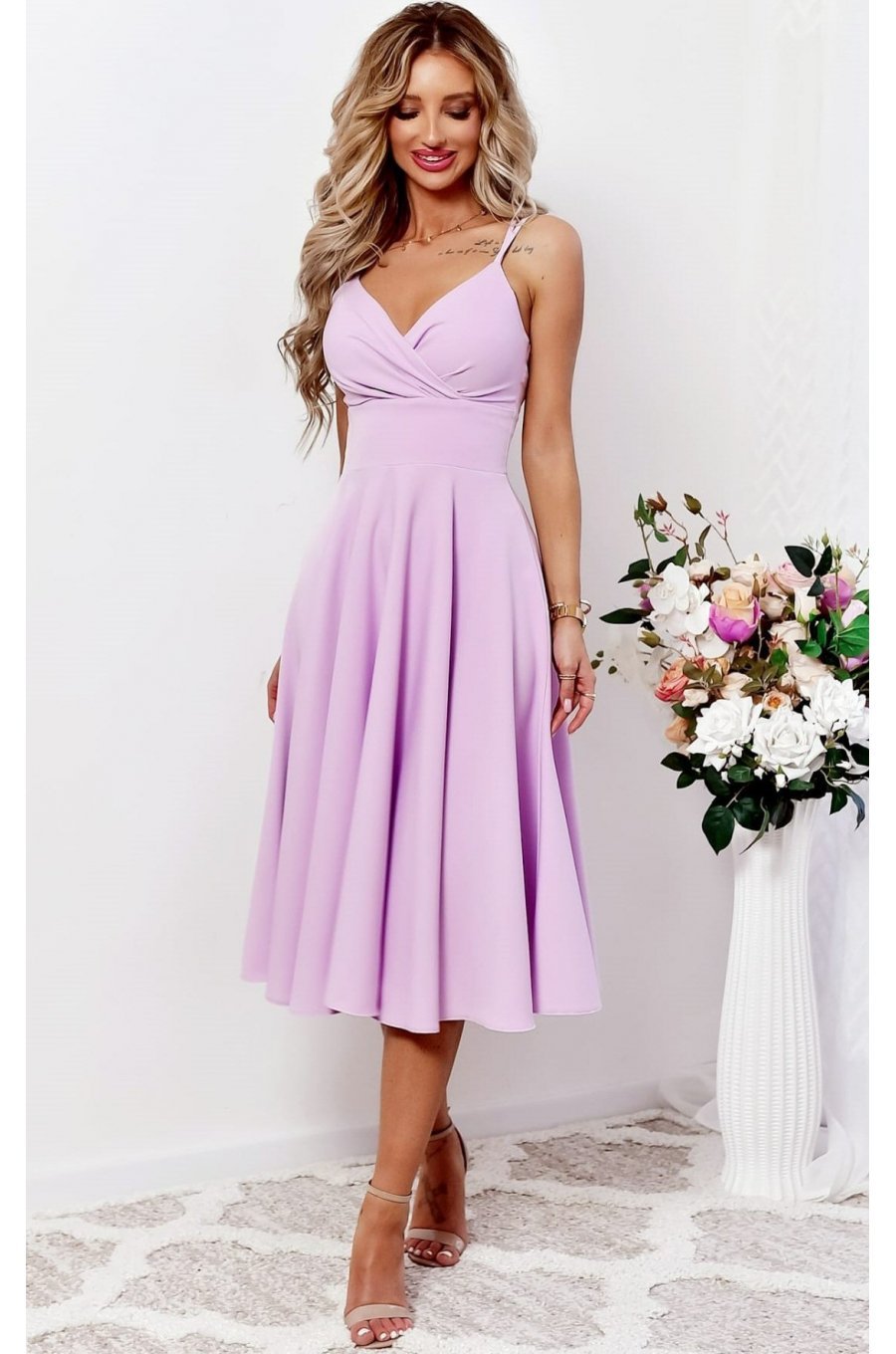 Rochie baby doll midi din bumbac lila in clos retro TifaniW3 1 - jojofashion.ro