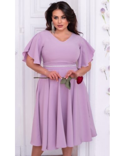 Rochie in marimi mari, eleganta midi, din bumbac, lila, cu maneca clopot, LunaXXL Rochii cununie civila, Rochie in marimi mari, eleganta midi, din bumbac, lila, cu maneca clopot, LunaXXL - jojofashion.ro