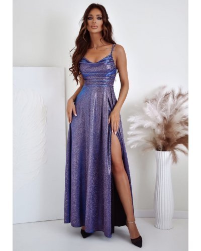 Rochie lunga din glitter violet cu reflexii cu bust tip corset ValeriaLux Rochii lungi, Rochie lunga din glitter violet cu reflexii cu bust tip corset ValeriaLux - jojofashion.ro