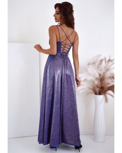 Rochie lunga din glitter violet cu reflexii cu bust tip corset ValeriaLux Rochii lungi, Rochie lunga din glitter violet cu reflexii cu bust tip corset ValeriaLux - jojofashion.ro