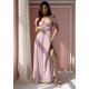 Rochie lunga eleganta glitter roz pal cu umerii goi ValentinaLux 2 - jojofashion.ro