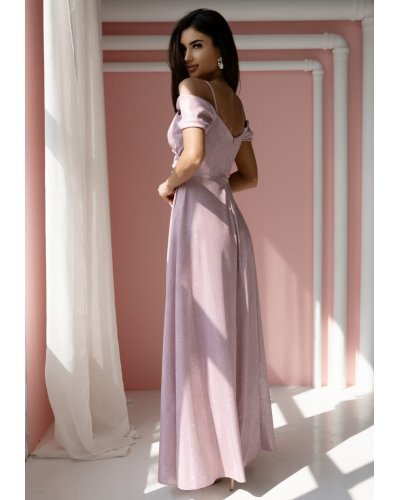 Rochie lunga eleganta glitter roz pal cu umerii goi ValentinaLux Rochii lungi, Rochie lunga eleganta glitter roz pal cu umerii goi ValentinaLux - jojofashion.ro
