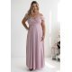Rochie lunga eleganta glitter roz pal cu umerii goi ValentinaLux 4 - jojofashion.ro