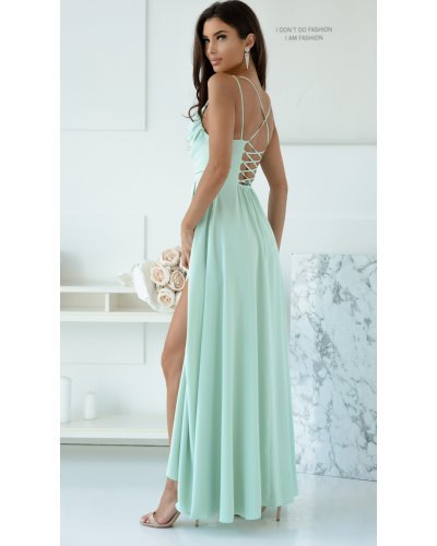 Rochie lunga, menta, cu bust tip corset, vaporoasa, ValeriaW Rochii lungi, Rochie lunga, menta, cu bust tip corset, vaporoasa, ValeriaW - jojofashion.ro