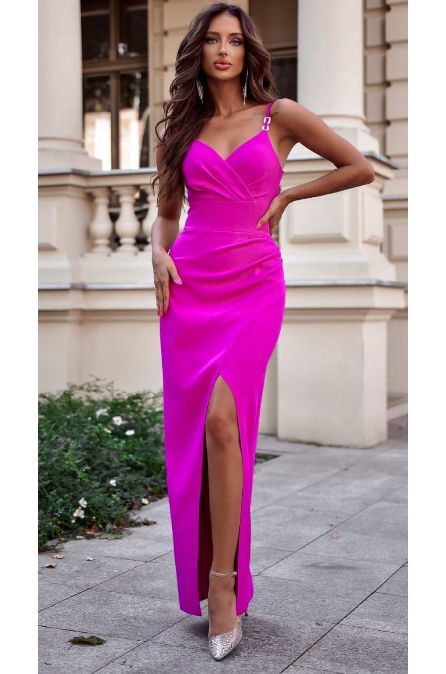 Rochie lunga, mulata, roz fucsia, crapata pe picior, KeliWW 1 - jojofashion.ro
