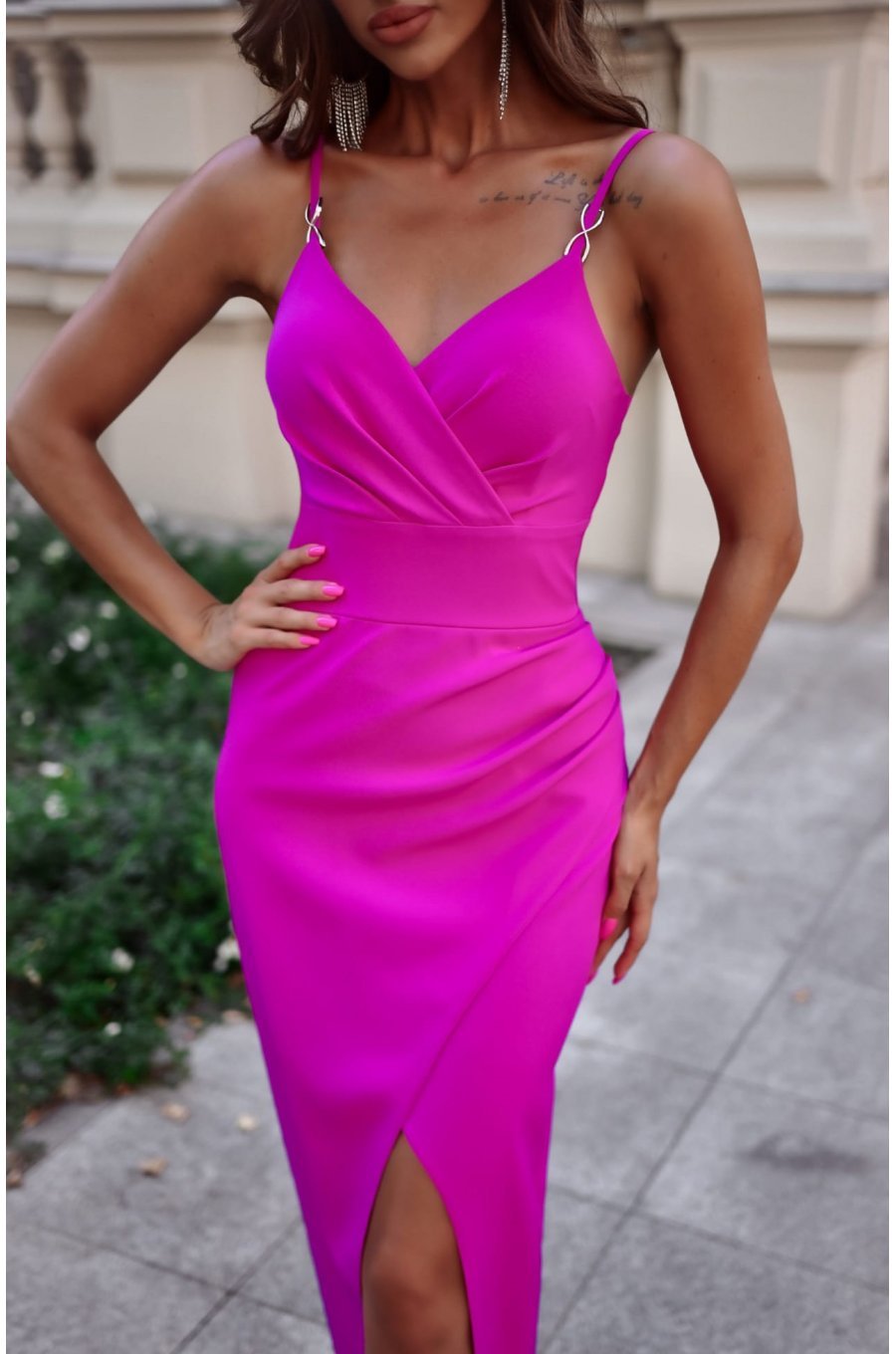 Rochie lunga, mulata, roz fucsia, crapata pe picior, KeliWW 2 - jojofashion.ro