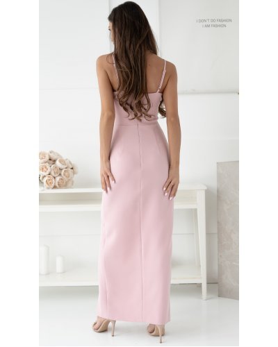 Rochie lunga, roz prafuit, crapata pe picior, KeliWW Rochii lungi, Rochie lunga, roz prafuit, crapata pe picior, KeliWW - jojofashion.ro
