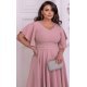 Rochie marime mare eleganta midi, bumbac, roz pudra, cu maneca clopot, retro, LunaXXL 3 - jojofashion.ro