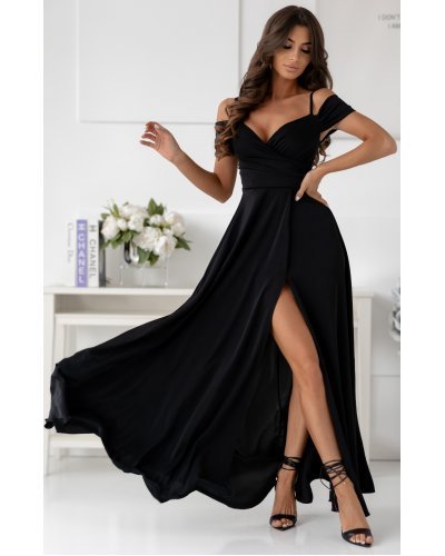 Rochie de ocazie eleganta lunga neagra din bumbac cu umerii goi ValentinaW Rochii lungi, Rochie de ocazie eleganta lunga neagra din bumbac cu umerii goi ValentinaW - jojofashion.ro