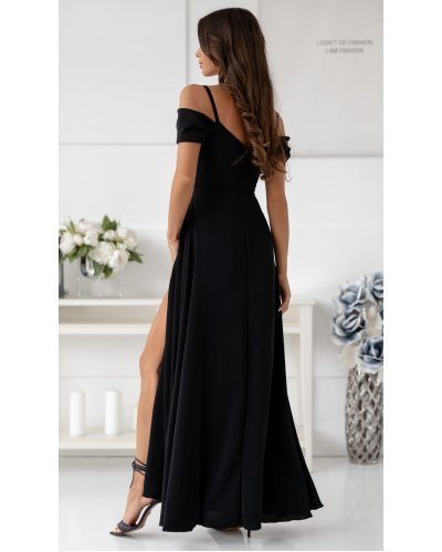 Rochie de ocazie eleganta lunga neagra din bumbac cu umerii goi ValentinaW Rochii lungi, Rochie de ocazie eleganta lunga neagra din bumbac cu umerii goi ValentinaW - jojofashion.ro