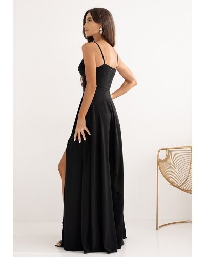 Rochie neagra lunga cu bust tip corset vaporoasa SuzanaW Rochii lungi, Rochie neagra lunga cu bust tip corset vaporoasa SuzanaW - jojofashion.ro