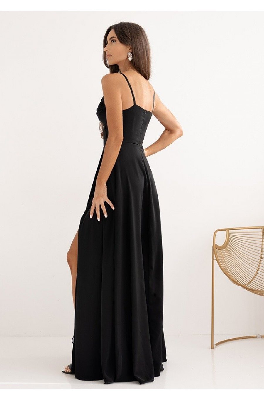 Rochie neagra lunga cu bust tip corset vaporoasa SuzanaW 2 - jojofashion.ro