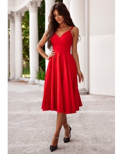 Rochie rosie eleganta midi, baby doll, din bumbac, retro, in clos, TifaniW3 Rochii de vara, Rochie rosie eleganta midi, baby doll, din bumbac, retro, in clos, TifaniW3 - jojofashion.ro