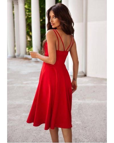 Rochie rosie eleganta midi, baby doll, din bumbac, retro, in clos, TifaniW3 Rochii de vara, Rochie rosie eleganta midi, baby doll, din bumbac, retro, in clos, TifaniW3 - jojofashion.ro