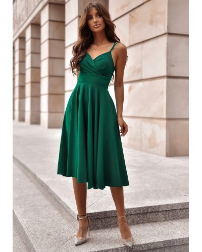 Rochie midi verde tip baby doll din bumbac retro in clos TifaniW3 - jojofashion.ro