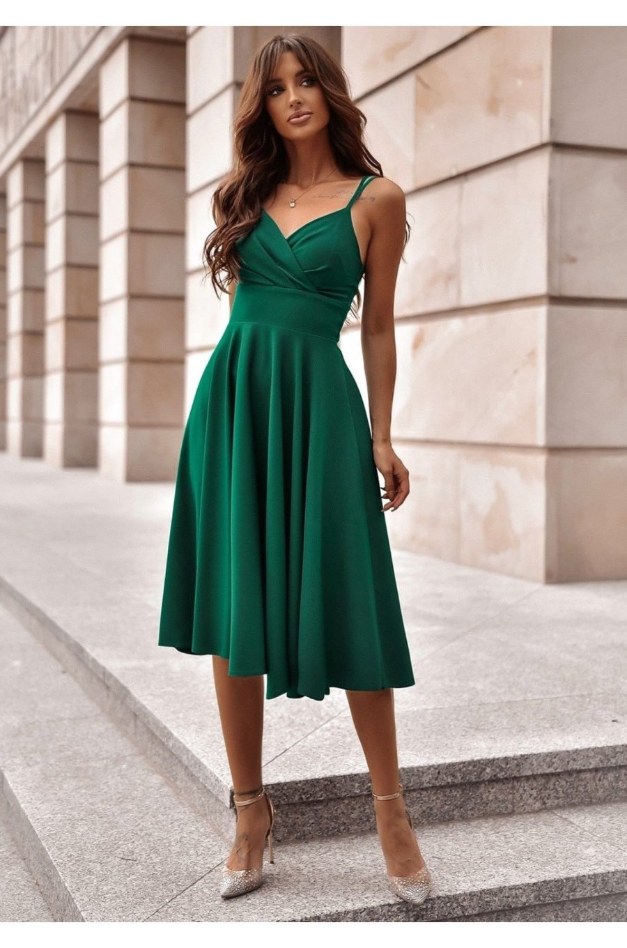 Rochie midi verde tip baby doll din bumbac retro in clos TifaniW3 1 - jojofashion.ro