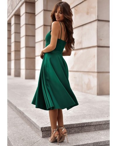 Rochie midi verde tip baby doll din bumbac retro in clos TifaniW3 - jojofashion.ro