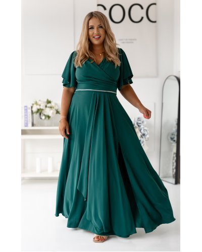 Rochie lunga XXL verde empire cu maneca clopot petrecuta Elite Rochii lungi, Rochie lunga XXL verde empire cu maneca clopot petrecuta Elite - jojofashion.ro