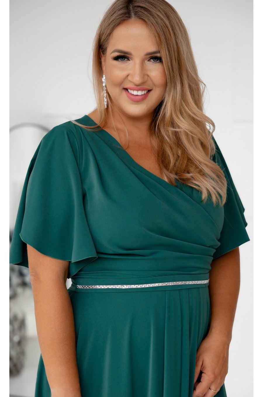 Rochie lunga XXL verde empire cu maneca clopot petrecuta Elite Rochie lunga XXL verde empire cu maneca clopot petrecuta Elite 2 - jojofashion.ro