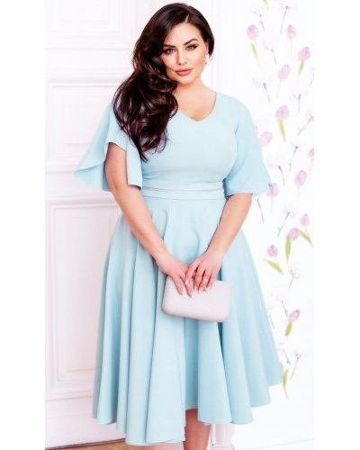 Rochie marime mare midi, bumbac, baby blue, cu maneca clopot, retro, LunaXXL Rochii cununie civila, Rochie marime mare midi, bumbac, baby blue, cu maneca clopot, retro, LunaXXL - jojofashion.ro